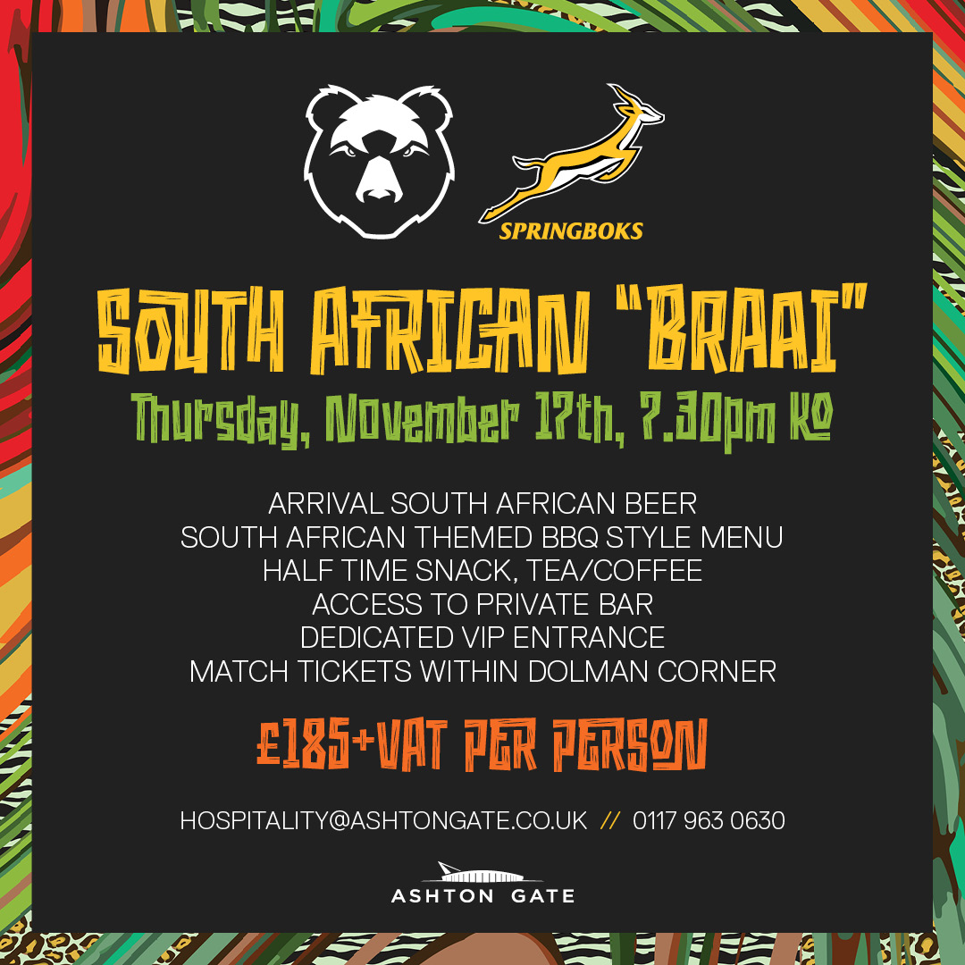 Arrival South African BeerSouth African Themed BBQ Style MenuHalf-Time Snack, Tea/CoffeeAccess to Private BarDedicated VIP EntranceMatch Ticket within Dolman Corner